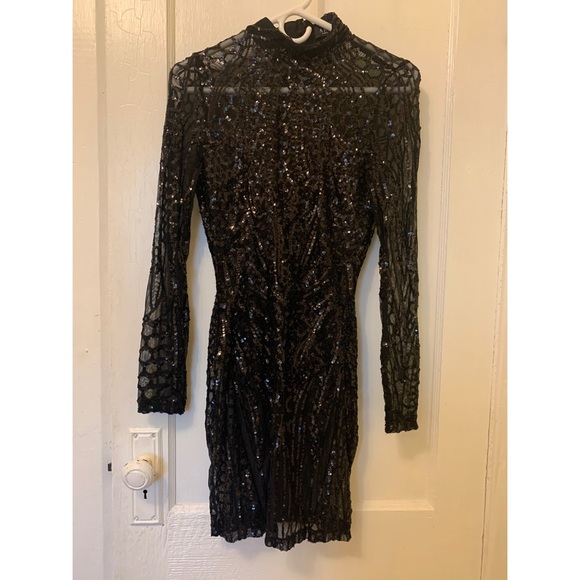 AKIRA BLACK SEE THROUGH SEQUIN DRESS - Picture 4 of 5